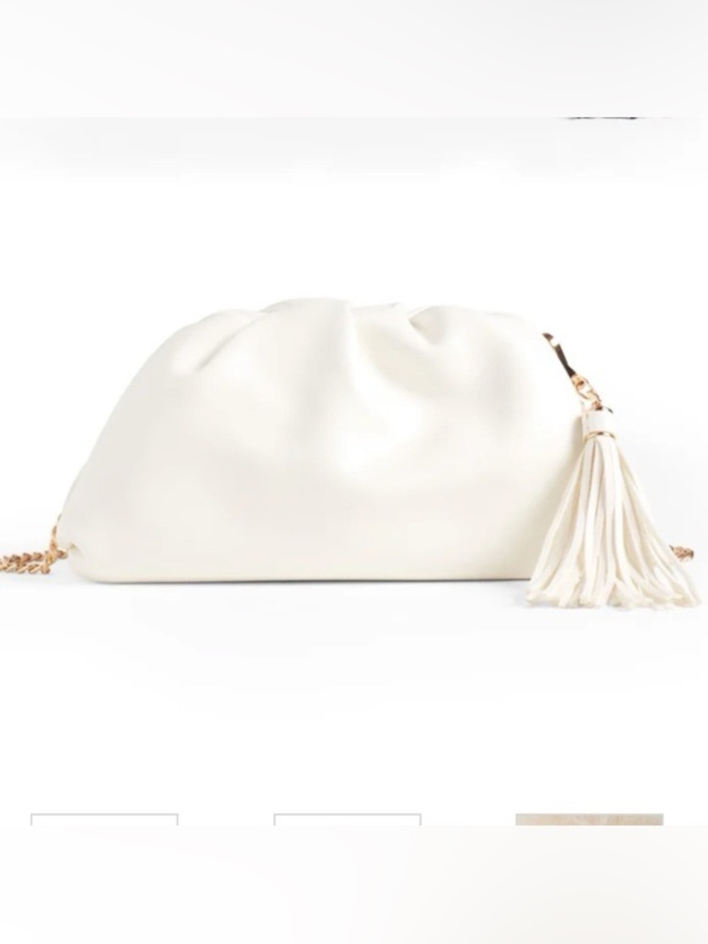 NEW Understated Leather Crescent Clutch Vegan Leather Handbag Gold Chain Cream